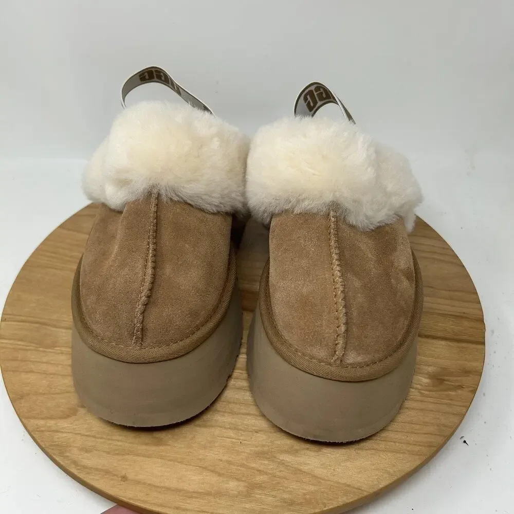 Ugg Shoes Womens 9 Funkette Platform Clog Slippers Chestnut Brown Slip On Cozy